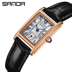 SANDA Marca Luxo Moda Elegante Design Rectângulo Retângulo Mulher Relógios À Prova D'água Aço Inoxidável/Couro Correia Relógio De Quartzo