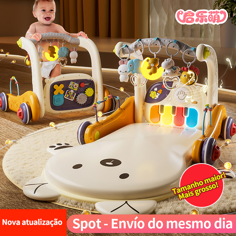[Qilemeng] Carrinho de bebê com estrutura de ginástica para piano, suporte de ginástica para bebês, carrinho de bebê com andador, educação precoce, brinquedos para bebês recém-nascidos 四合一健身架