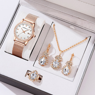 Original CRRJU Women Watch Fashion Luxury 30CM Discagem Em Aço Inoxidável Casual Quartzo Analógico Conjunto 5 Pcs 2186-4 em Oferta na Shopee