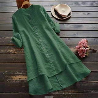 Moda Feminina Vestido De Verão Casual Puro Cor Pura Base De Pescoço Solto Saia De Manga Longa