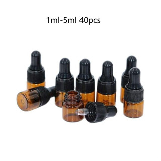 40 Peças 1ml 2ml 3ml 5ml Garrafas Com Conta-Gotas De Vidro Âmbar Mini Portáteis Borracha Preta