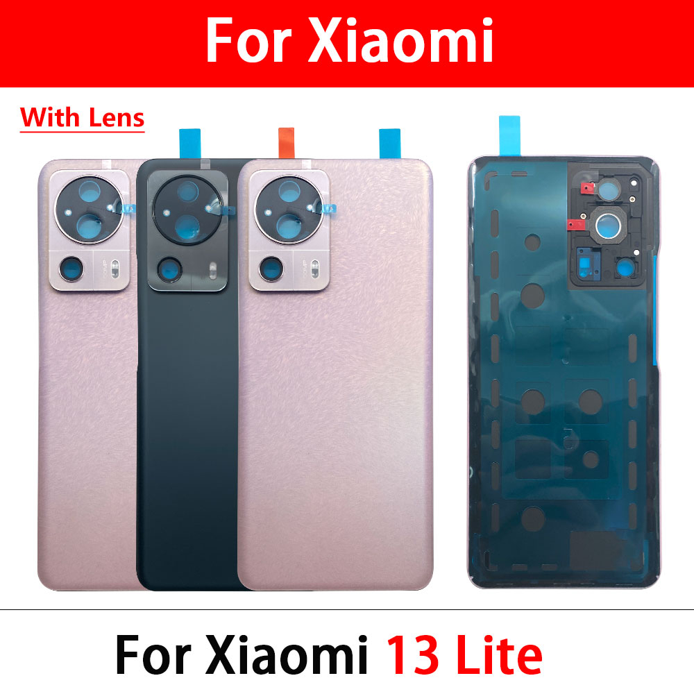 Com Lente Para Xiaomi Mi 13 Lite , Tampa Traseira De Vidro , Substituição Da Porta Bateria