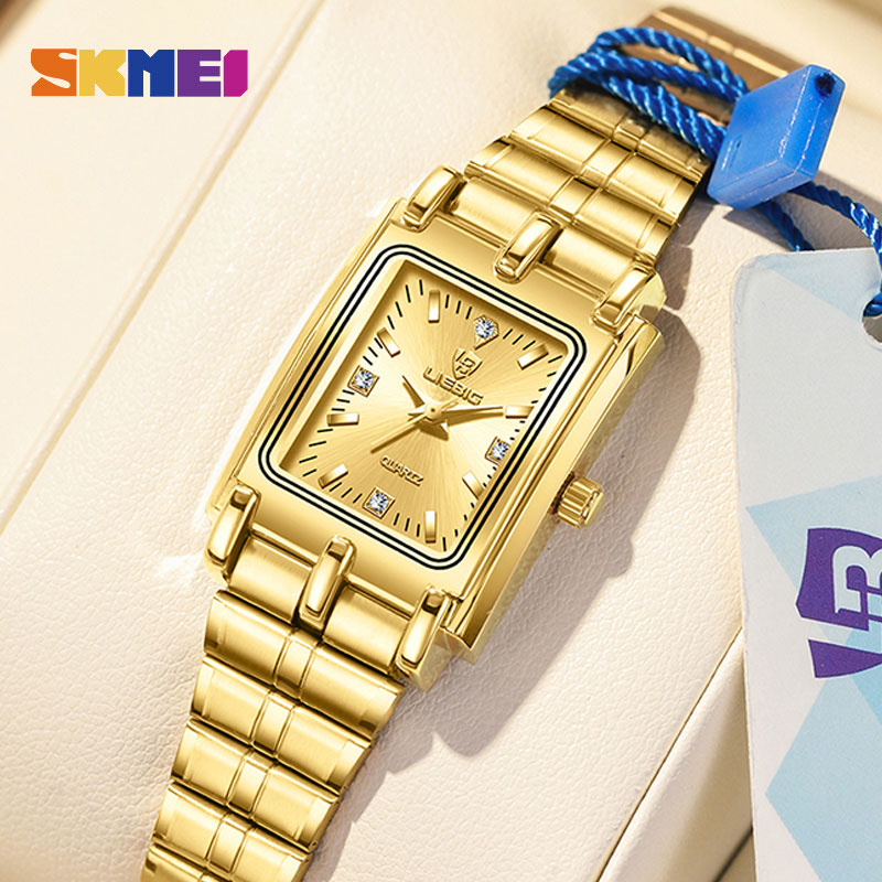 SKMEI Relógio feminino pequeno quadrado quartz de prova d'água relógio