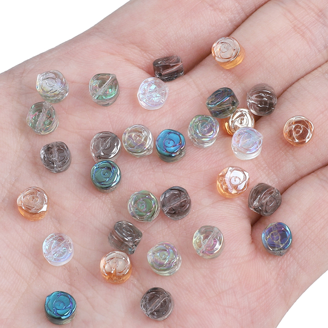 [6mm] Cor transparente rosa esculpida contas redondas planas contas de vidro faça você mesmo joias artesanais espaçadora