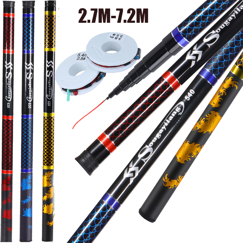 Sougayilang 2,7m 3,6m 4,5m 5,4m 6,3m 7,2m Vara De Pesca Telescópica Ultra-Leve Barata Para Lago De Fluxo De em Oferta na Shopee