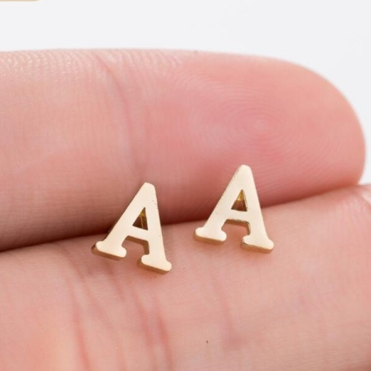 Brincos De Aço Inoxidável Pequenos Cavilha De Carta Inicial A-Z Para Meninas Aniversário Alfabeto Fofo Jóias