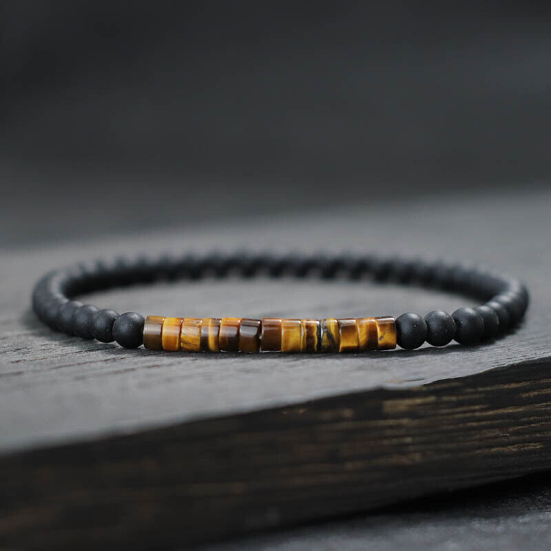 Imagem Venda A Quente Pulseira Minimalista De 4mm De Contas Homens Mulheres Olho De Tigre Preto Matte Pequenas Pulseiras De Pedra Meditação Yoga Cordão Braslet Presente Tig