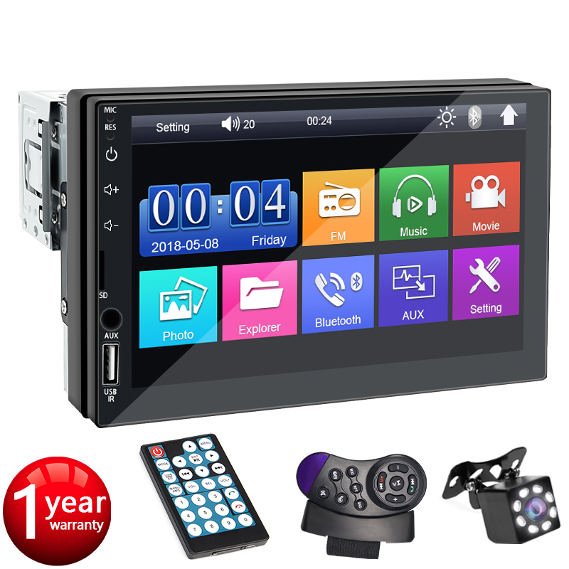 Central Multimídia Carplay MP5 Bluetooth 1 Din 7 Polegadas USB/AUX/TF Mirrorlink Com Tela De Toque