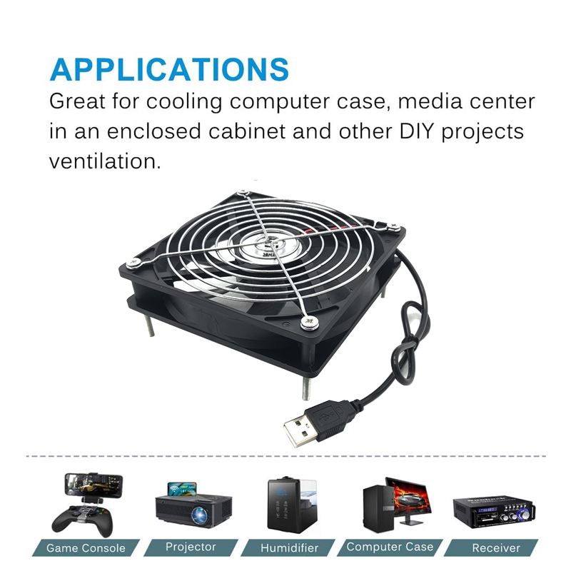Novo ventilador de resfriamento de caixa USB 5V, 120x120x25mm e 80x80x25mm para receptor, DVR, Xbox, box de TV e