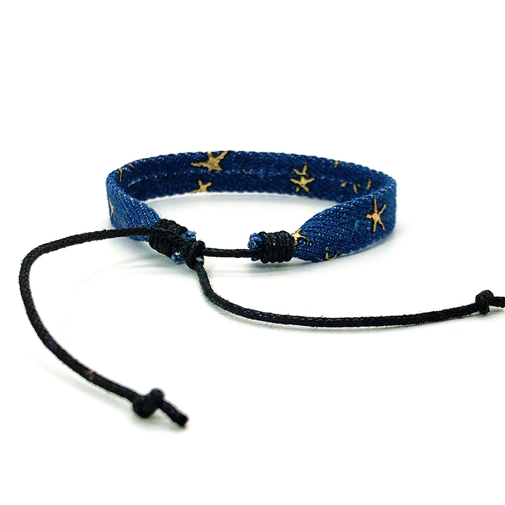 Nova Pulseira Literária Punk Simples Artesanal de Tecido Azul Escuro Golden Star Nepal Boêmia Estilo