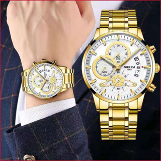 Relógios masculinos NIBOSI luxo ouro branco relógio masculino à prova d'água cronógrafo dourado masculino relógio de pulso masculino em Oferta na Shopee