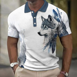 Camisa Pólo Masculino Golfe Lobo Animal Estampas Gráficas Turndown Outdoor Street Print Vestuário Moda Streetwear Designer