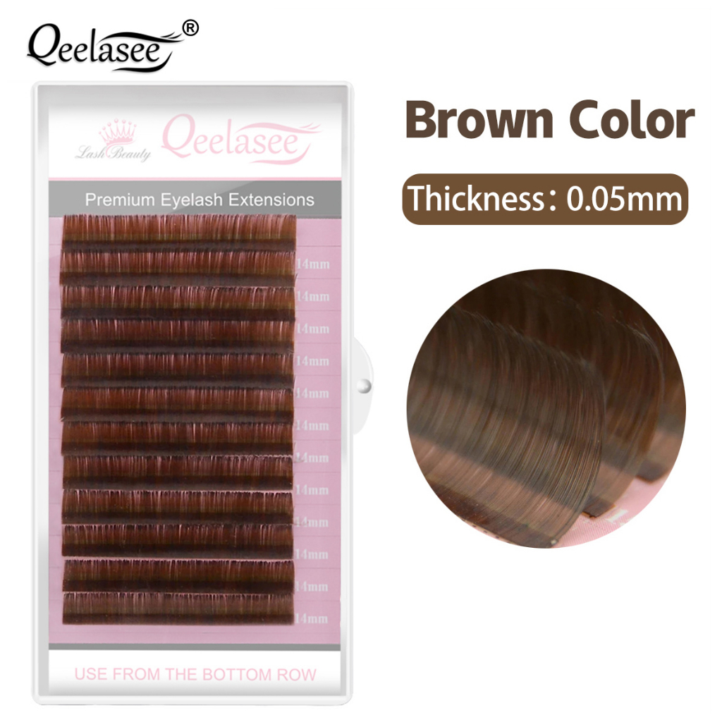 Qeelasee Brown Colour False Eyelash Extensions 0.05mm Mink Lash Material Maquiagem Cílios C/D em Oferta na Shopee