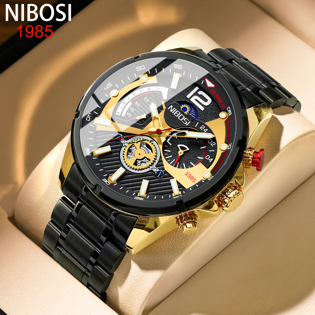 Relógio Esportivo NIBOSI Men's Watch Creative Fashion Moon Fase À Prova D'água