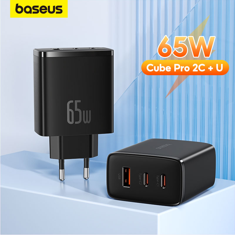 Carregador Rápido Baseus 65W GaN5 2C + U PD3.0 PPS Suporte Carga Rápida 4.0 3.0 Para iPhone 15 14 Pro Max Huawei Macbook - Mobile & Gadgets
