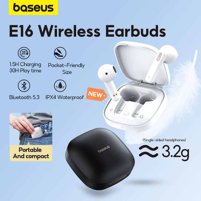 Baseus E16 True Wireless Earbuds TWS 5.3 Fone De Ouvido Bluetooth Com IPX4 À Prova D'água 30h De Tempo Musical