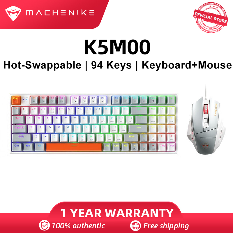 Conjunto de teclado e mouse mecânico Machenike KM500 K500 Teclado para jogos com fio + Mouse para jogos com fio M3 RGB retroiluminado Teclado com fio hot-swappable