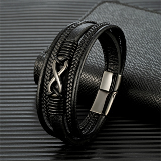 MKENDN Classic Men Infinity Bracelet Pulseira De Couro Trançado Multicamadas Pulseiras Para Mulheres Presentes De Jóias De Aço Inoxidável Preto em Oferta na Shopee