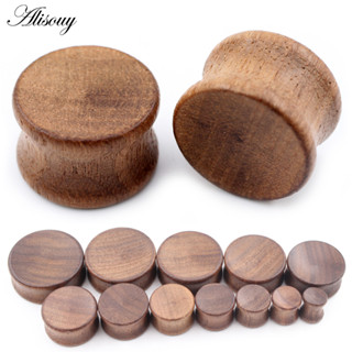 Alisouy 2 Peças 8-30mm Superfície Côncava De Madeira Natural Túneis De Orelha Redonda Plugues Expansores Maca Medidores Jóias De Corpo Perfurado