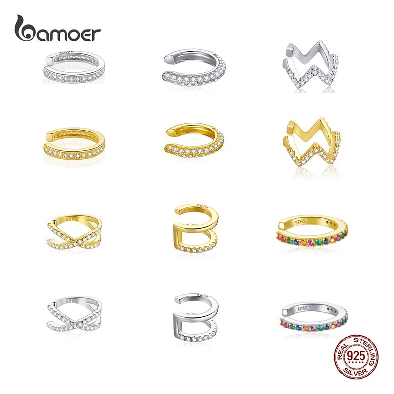 (1 Peça) Bamoer 925 Prata Esterlina Carta Clipe Para Orelha Brincos Mulheres Ouro Cores Jóias De Moda SCE994 em Oferta na Shopee