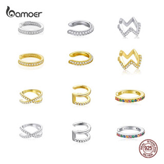 (1 Peça) Bamoer 925 Prata Esterlina Carta Clipe Para Orelha Brincos Mulheres Ouro Cores Jóias De Moda SCE994