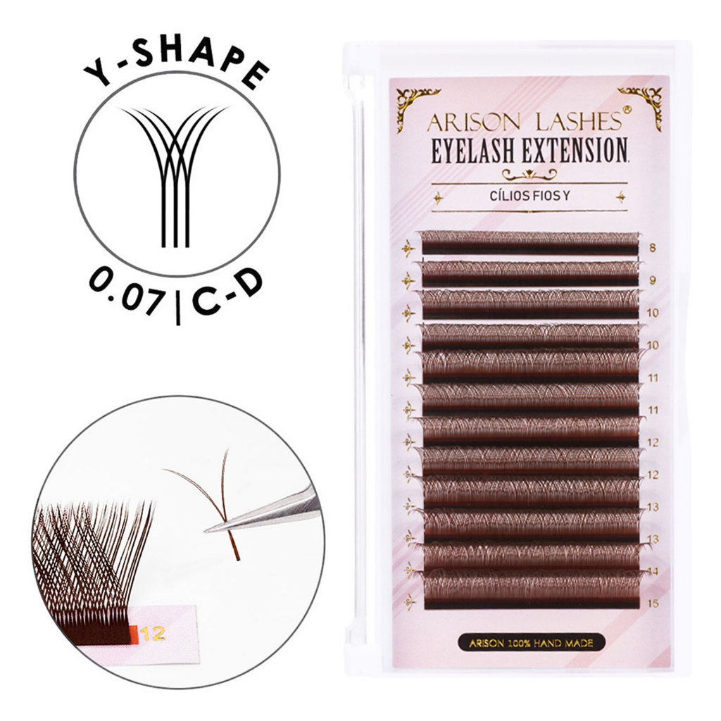 ARISON LASHES YY Marrom Y  Extensão de Cílios Volume Brasileiro Fio Brown YY