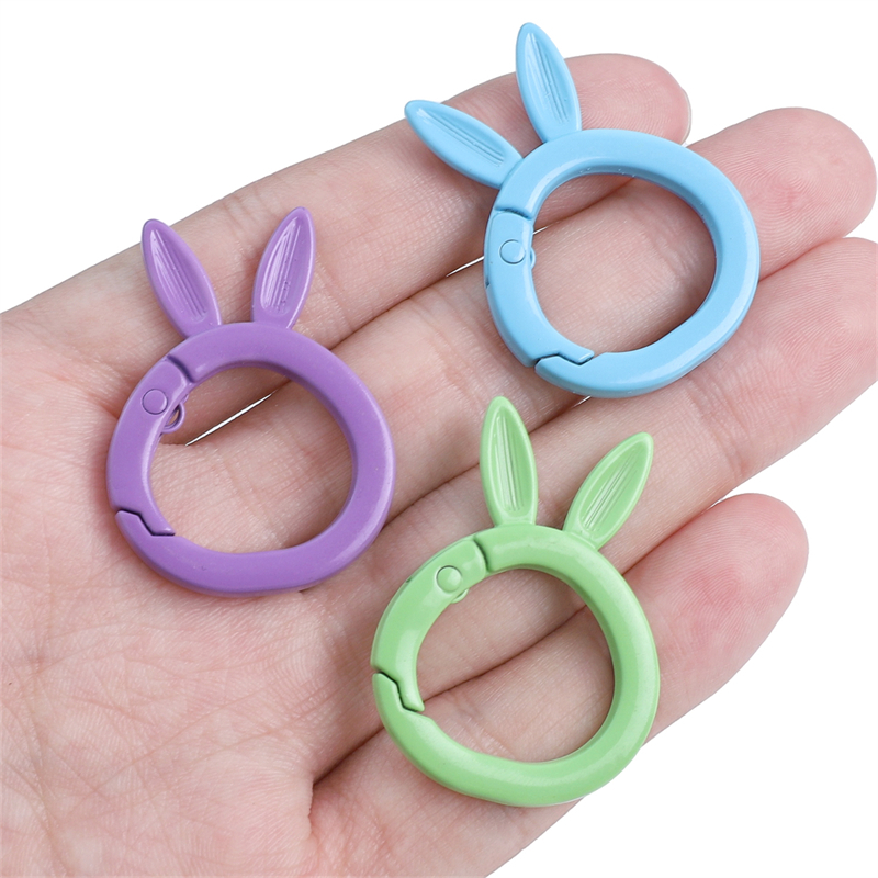 [28X38mm] Chaveiro de coelho fofo cabeça de coelho fivela de mola liga colorida fivela de Animal faça você mesmo enfeite