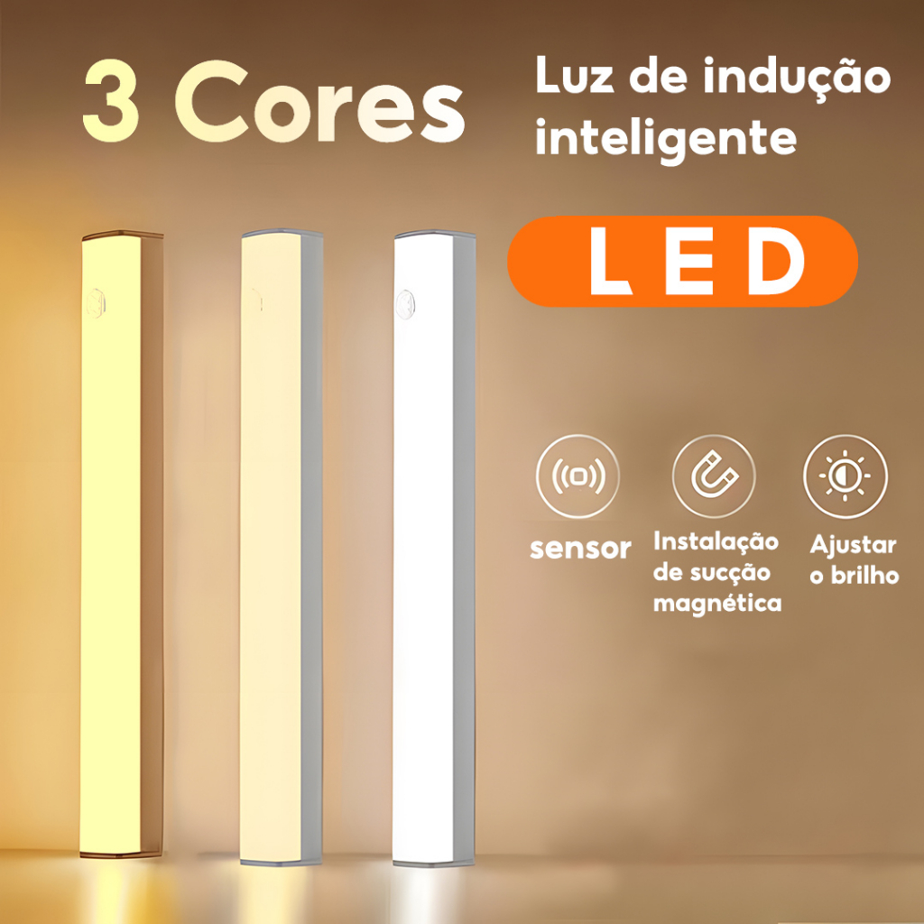 50CM Luz LED Sem Fio sensor De Inteligente Do Guarda-Roupa Quarto De Conveniência Carregamento Sensor De Movimento USB Para Cozinha 3 Cores Em Uma Lâmpada