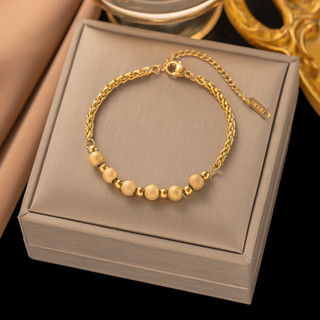 Ht Bracelete de Aço Titânio sem Desbotamento Pulseira de Contas Fêmea Coreana Versão Popular Influenciador de Nicho Influenciador de Transferência de Contas de Aço Inoxidável
