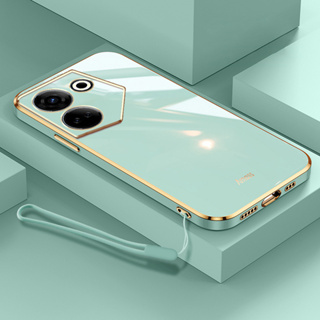 Estilo Luxo De Borda Reta Lanyard Livre Para Tecno Camon 20 Pro 4G 5G Nova Capa De Telefone Quadrada CK6 CK6n CK7n CK8n Com Revestimento Macio em Oferta na Shopee