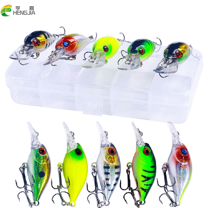Conjunto de 5 peças/caixa Hengjia Isca Artificial de Pesca 5cm 4,3g Isca Dura de Plástico Tipo Cranque Bate-rebolo Nado