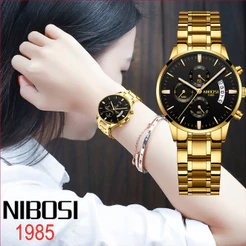 NIBOSI Relógio Feminino de Pulso Multifuncional 30M à Prova d’Água Feminino / Relógio Luxuoso / Simples para Presente