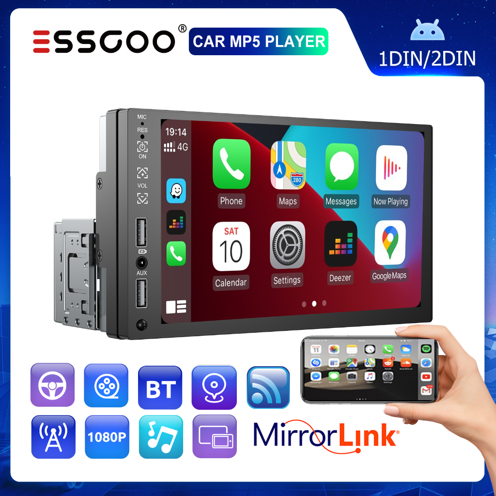ESSGOO 1 din 2 din Carro MP5 Player Rádio 7 Polegadas Tela Sensível Ao Toque Mirror Link Multimídia Car Bluetooth FM Receptor USB/AUX - Automobiles