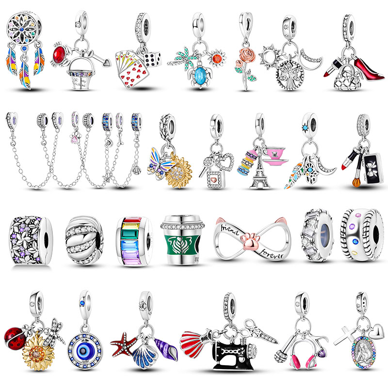Pulseira Original charme pingente s925 prata esterlina bonito garra corrente de segurança frisado jóias requintadas adeq