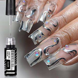 LILYCUTE 5ML Forro De Pintura Metálico Gel De Polimento Super Brilhante Ouro Prata Espelho De Unhas Semi Permanente Linhas Francesas em Oferta na Shopee