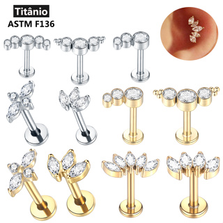 SWANJO Titânio Tragus Stud Rosqueado Interno CZ Piercing Labret Ring Cartilagem Helix Body Jewelry em Oferta na Shopee