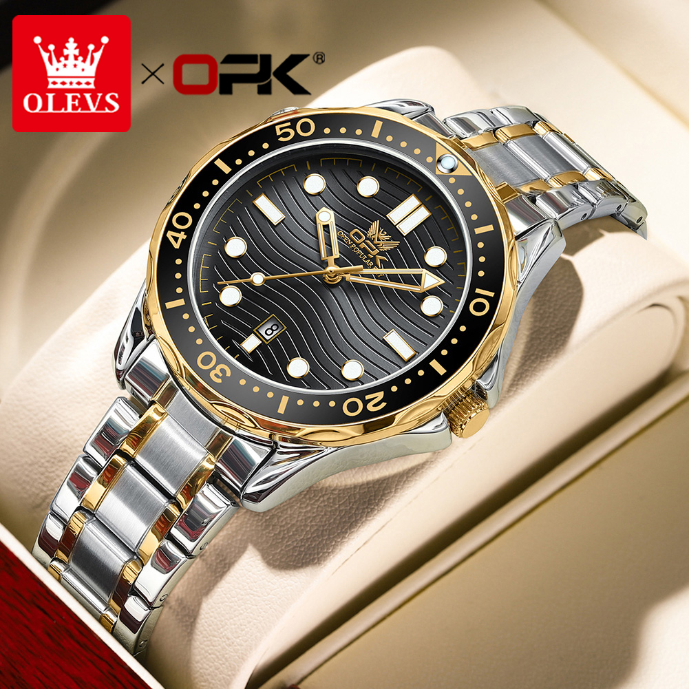 OLEVS 8152 Relogio Masculinos Luxo Prova D'água Original Dourado Esportivo De Aço Cronógrafo Quartzo - Watches