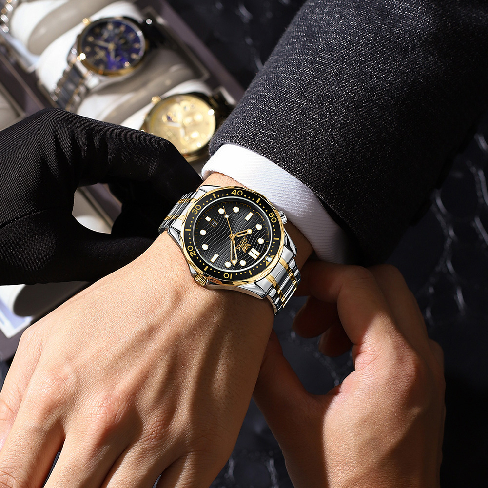 Detalhes do OLEVS 8152 Relogio Masculinos Luxo Prova D'água Original Dourado Esportivo De Aço Cronógrafo Quartzo