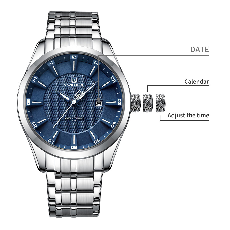 Detalhes do NAVIFORCE Design Original Relógios De Moda Masculinos De Aço Inoxidável Calendário Simples Pulso À Prova D'água 8032