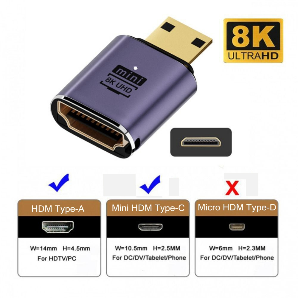 Adaptador De Extensão UHD Mini/Micro Compatível Com HDMI De 90 Graus Macho Para HD2.1 Fêmea Suporte 8K 60hz HDTV