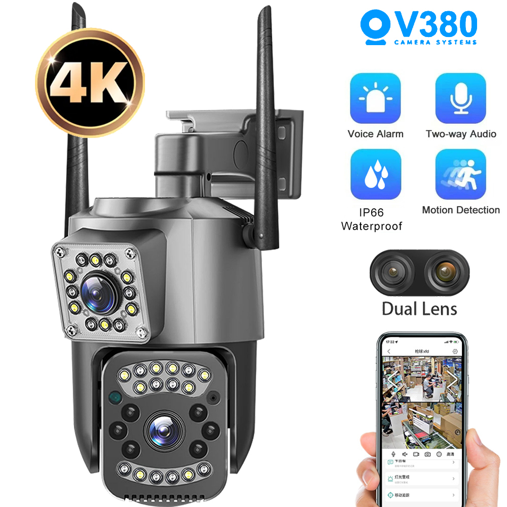 Câmera CCTV V380 Pro WiFi 4K 8MP HD AI IP Câmeras De Imagem Vigilância Humanóide Sem Fio Detecção De Movimento Rastreamento Automático Visão Noturna Colorida Monitor Exterior