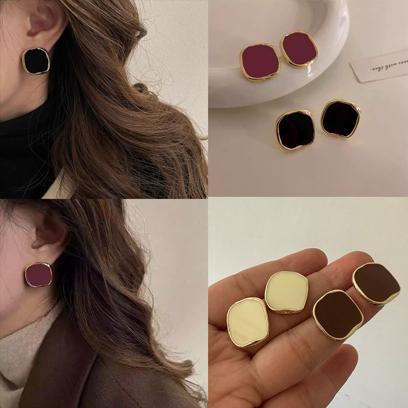 Brincos De Prata Retro Sterling Francês Estilo Inverno Jóias De Orelha Quadrada