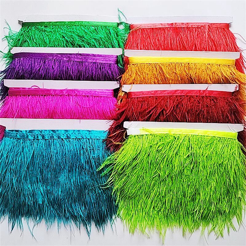 10metros/Lot Penas De Avestruz Fita 8-10CM Fantasia Preto Branco Pena Fringe Acessórios De Artesanato