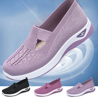Sapatos De Pano De Verão Velhos De Pequim Malha Feminina Com Sola Macia Respirável Novos Da Mãe Planos Antiderrapantes De Meia-Idade E Idosos