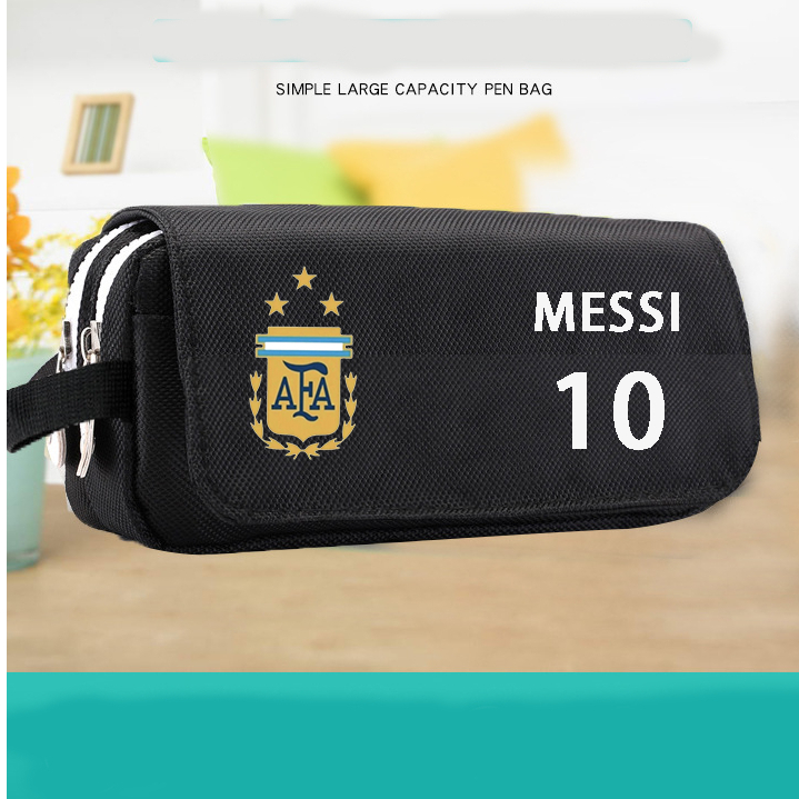 Messi lona lápis caso ronaldo grande capacidade saco de papelaria zíper Flip futebol papelaria cavalo real Paris brasil