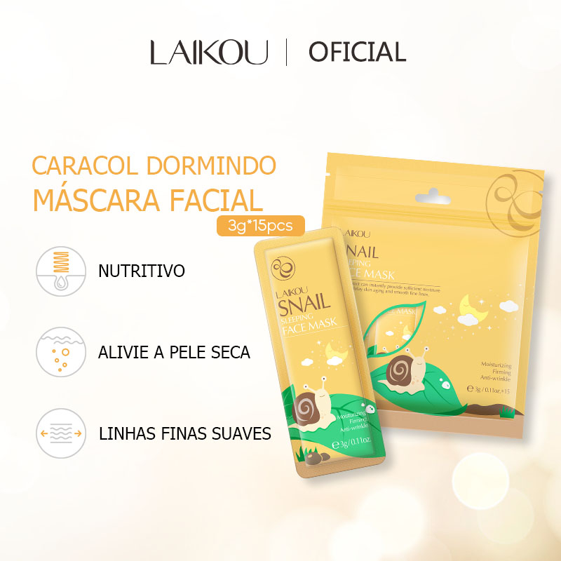 LAIKOU Extrato De Caracol Máscara Adormecedora Facial Reduzir Pontos Rugas Creme Hidratante Controle De Óleo Poros Encolhíveis 15pcs - Beauty