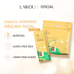 LAIKOU Extrato De Caracol Máscara Adormecedora Facial Reduzir Pontos Rugas Creme Hidratante Controle De Óleo Poros 15pcs