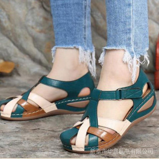Sandália Ortopédica Lollita Plus PU Couro Vintage Proteção Arco Suporte De Conforto Projeto Redondo Feminino