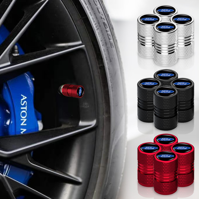 4pcs Válvula Roscada De Alta Qualidade Para Carro Tampa À Prova De Vazamentos De Alumínio Com Logotipo De Da Haste Do Pneu Ford Kuga Fiesta Focus Mondeo Mk1 Mk2 Mk3 St