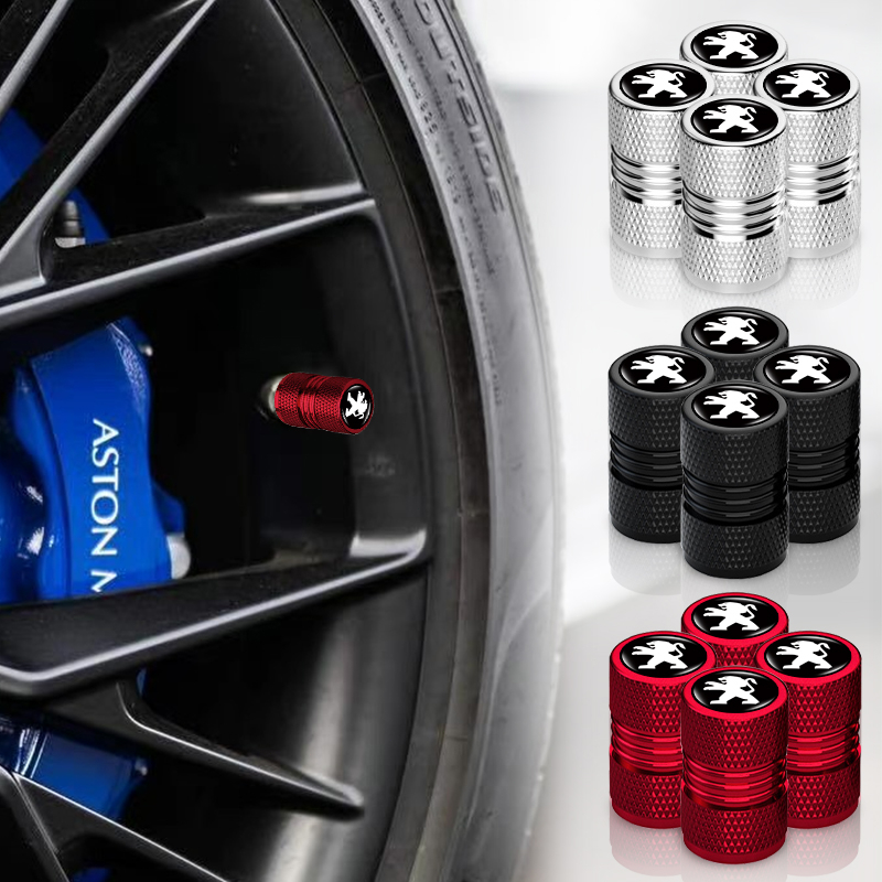 4pcs Tampa Roscada À Prova De Vazamentos De Pneus De Alumínio Para Carros Com O Logotipo Da Válvula Peugeot 308 206 207 408 508 RCZ 208 3008 2008 4008